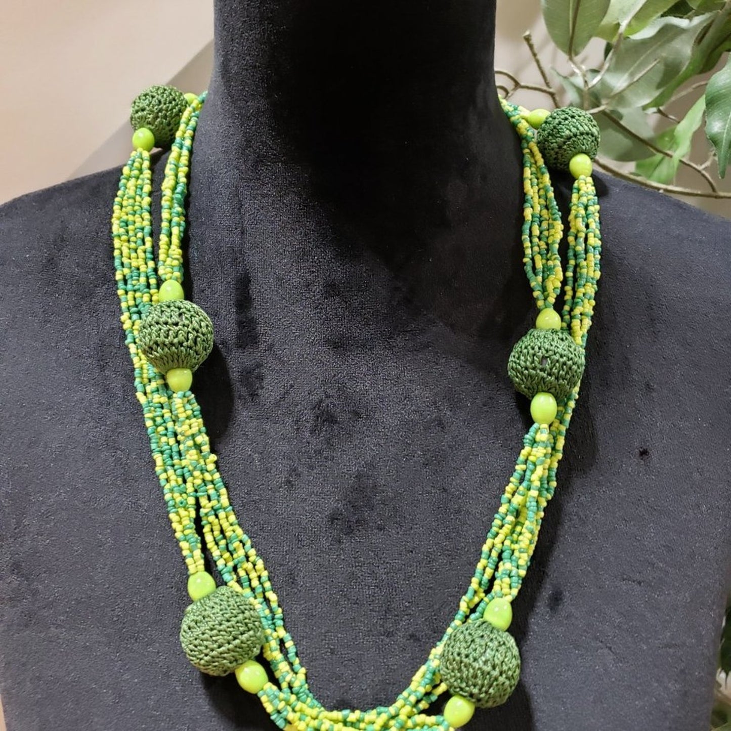 Womens Fashion Ethnic Lime Green Glass Beaded Long Collar Necklace Jewellery