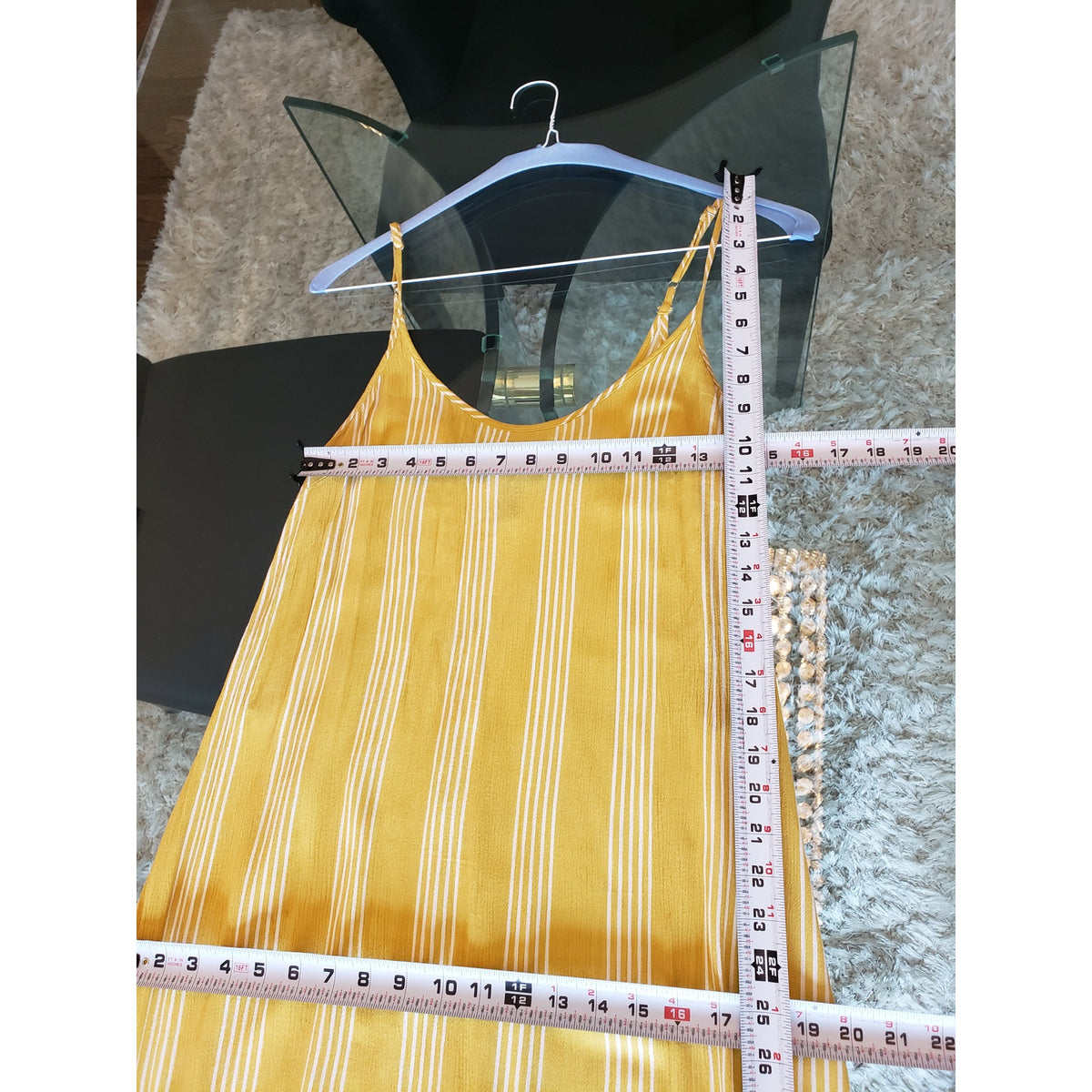 Forever21 Long Maxi Dress Women's S Yellow Striped Lurex Knit Adjustable Straps