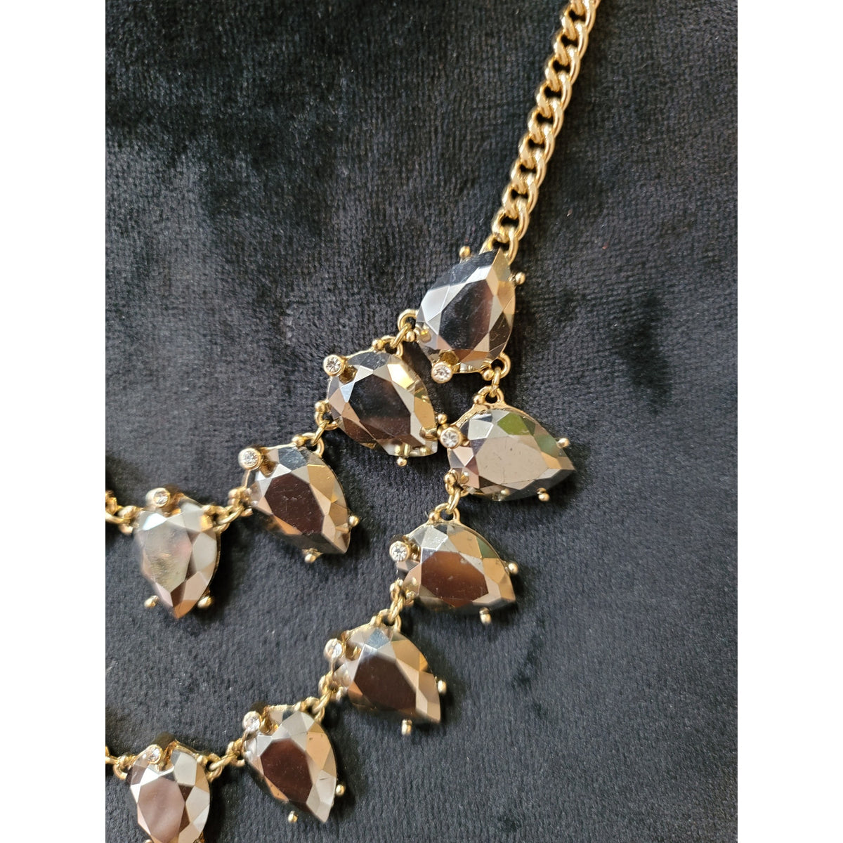 Women's Gold Chain Necklace with Teardrop Faceted Stones and Crystal Accents