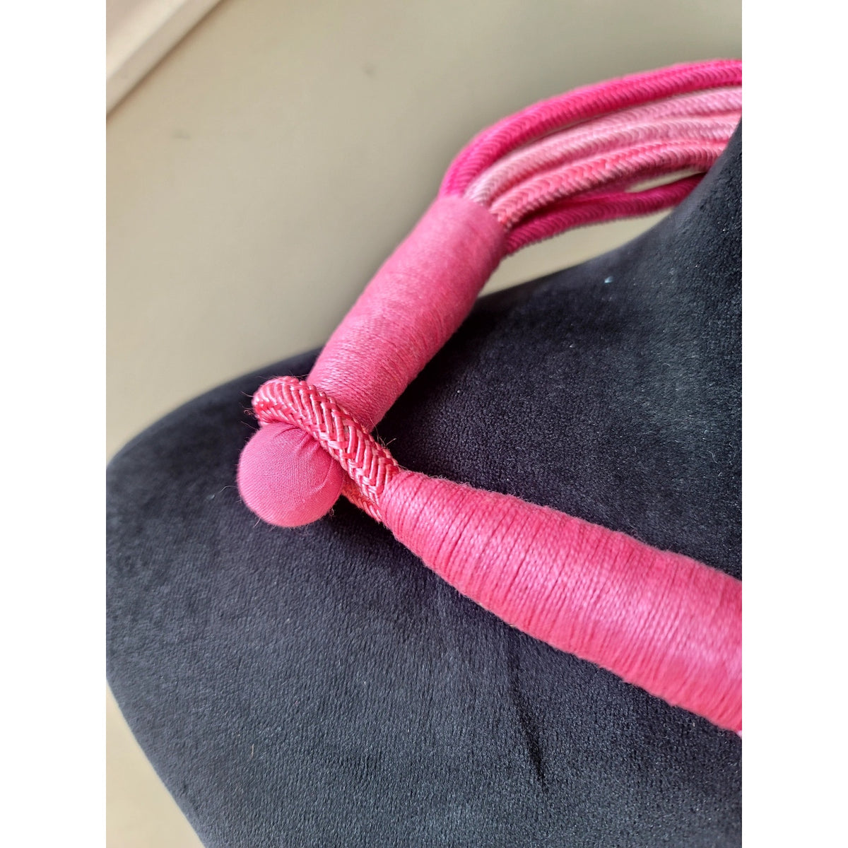 Pink Multi Strand Cord Necklace Large Gold Tone Star Pendant Statement Jewelry