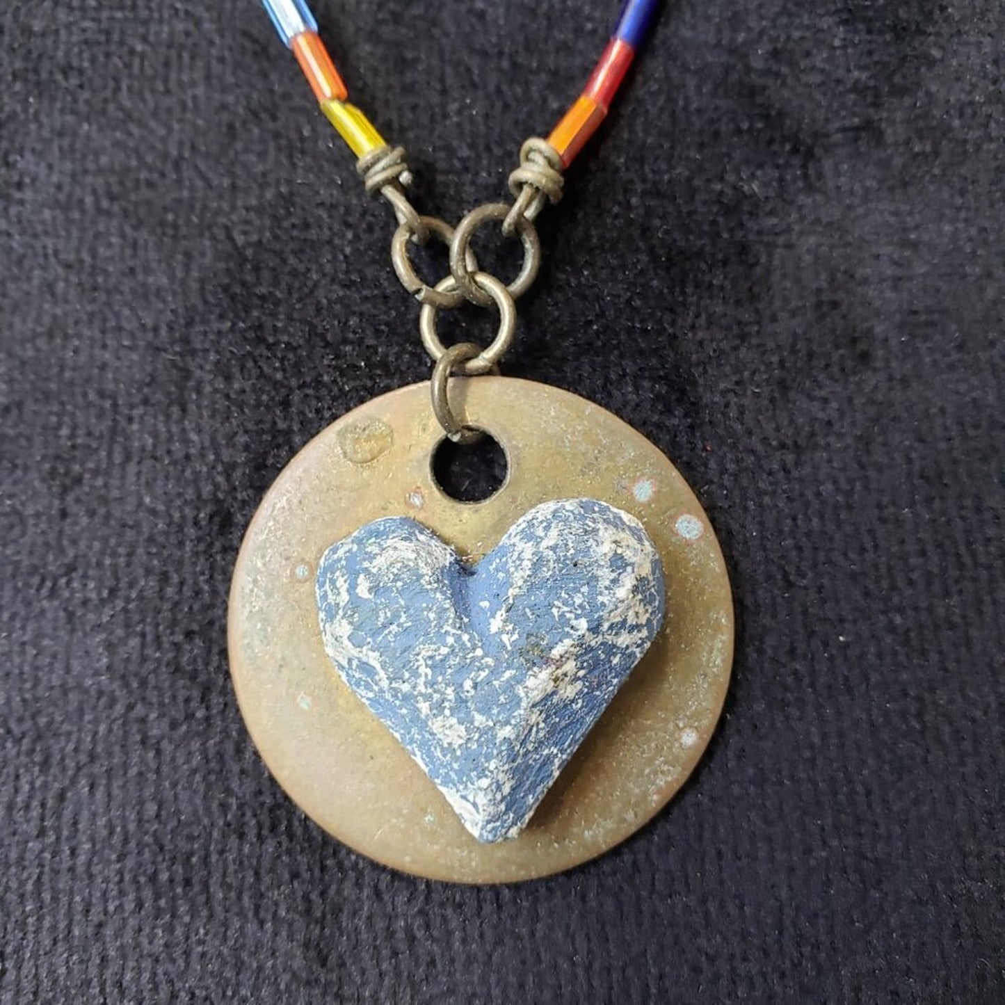 Womens Fashion Blue Heart Gold Tone Round Disc Pendant Necklace w/ Lobster Clasp