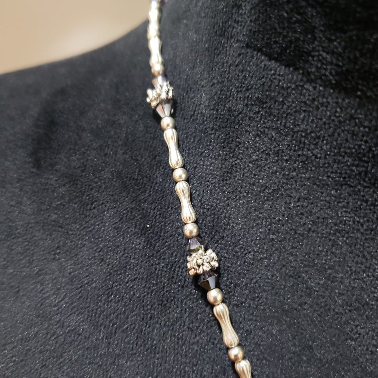 Women Purple Impression Jasper Stone Hematite Beaded Necklace with Hook & Eye