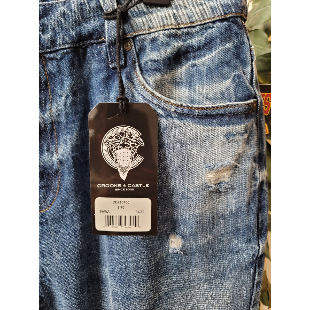 Crooks & Castles Distressed Jeans Men's 34/32 Light Blue 100% Cotton Straight