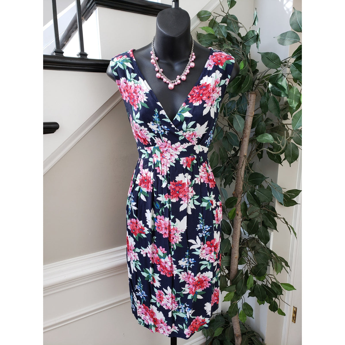 Jojo Maman Bebe Maternity Dress Womens Blue Floral Wrap V Neck Pleated Comfort M