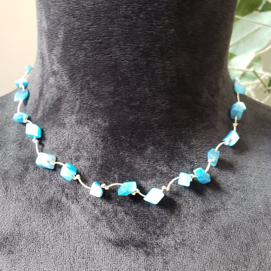 Women's Gold Tone Blue Lagoon Floating Bead Stone Necklace with Lobster Clasp