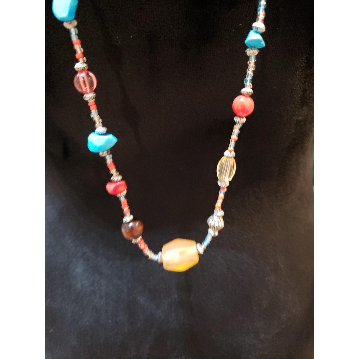 Womens Fashion Colorful Natural & Glass Beads Haematite Spacers Long Necklace