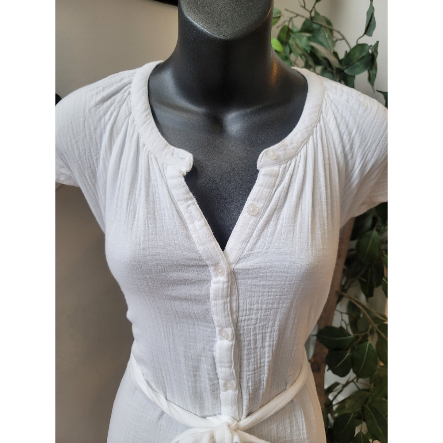 RD Style Button Down Dress Women Medium White Cotton Lightweight Casual