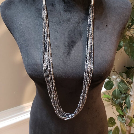 Womens Black Seed Beaded Multiple Layered Necklace Jewelry w/ Lobster Clasp