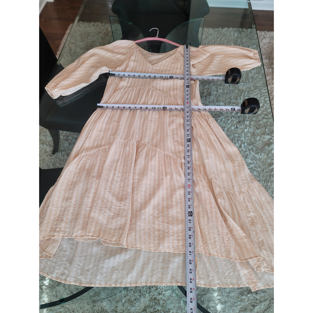 Moon River Striped Dress Women's Size Medium Pink White Balloon Sleeves