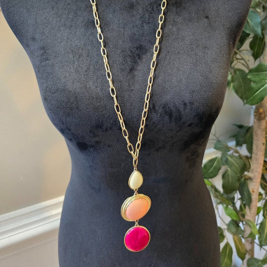 NY Womens Fashion Red Pink White Beaded Necklace Jewelry with Lobster Clasp