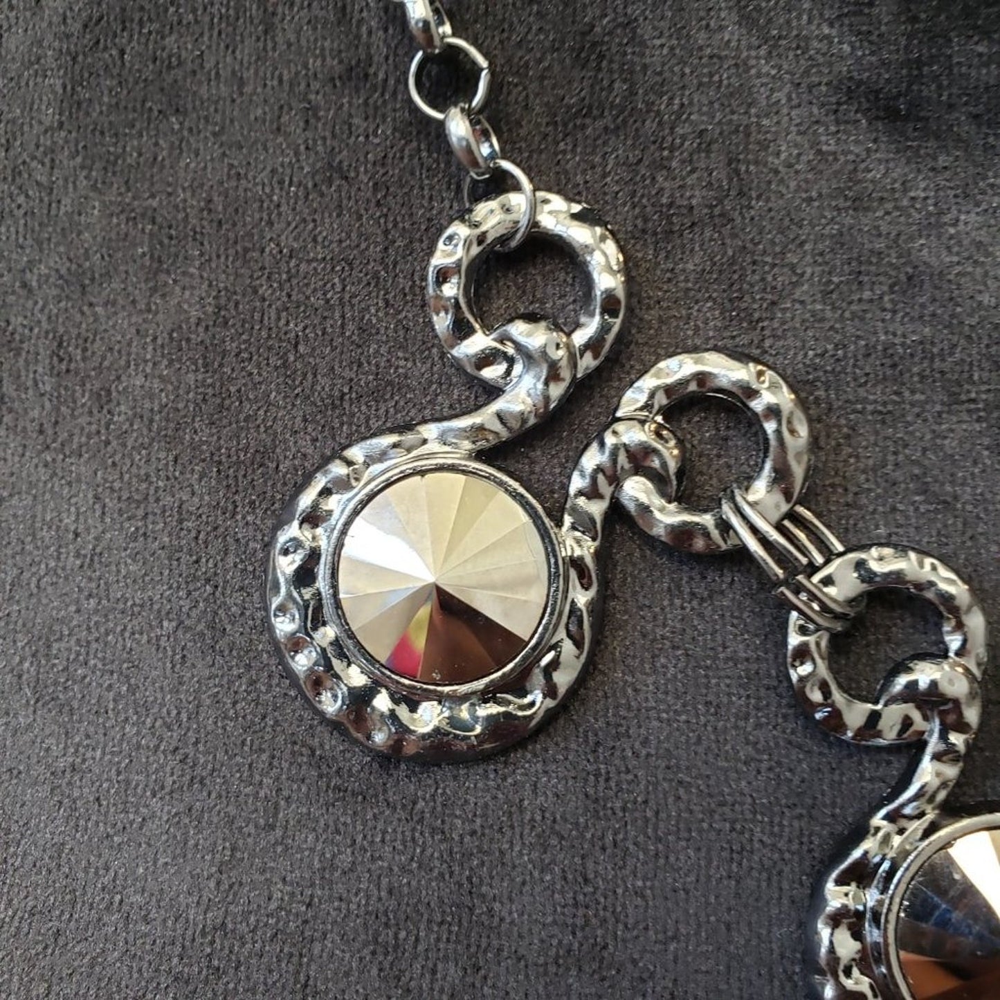 Womens Silver Three Dramatically Oil Spill Rhinestones Bib Necklace