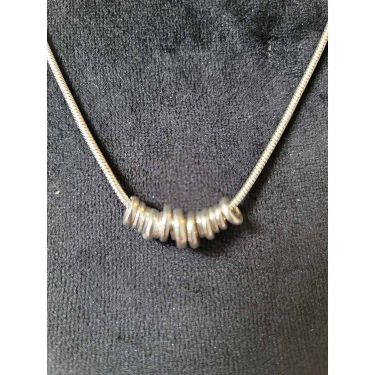 Chico’s Women Silver Tone Snake Chain Necklace With Ring Bead Accents Adjustable
