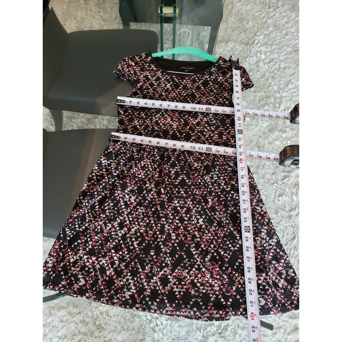 City Triangles Fit & Flare Dress Women's L Multicolor Geometric Print Cap Sleeve