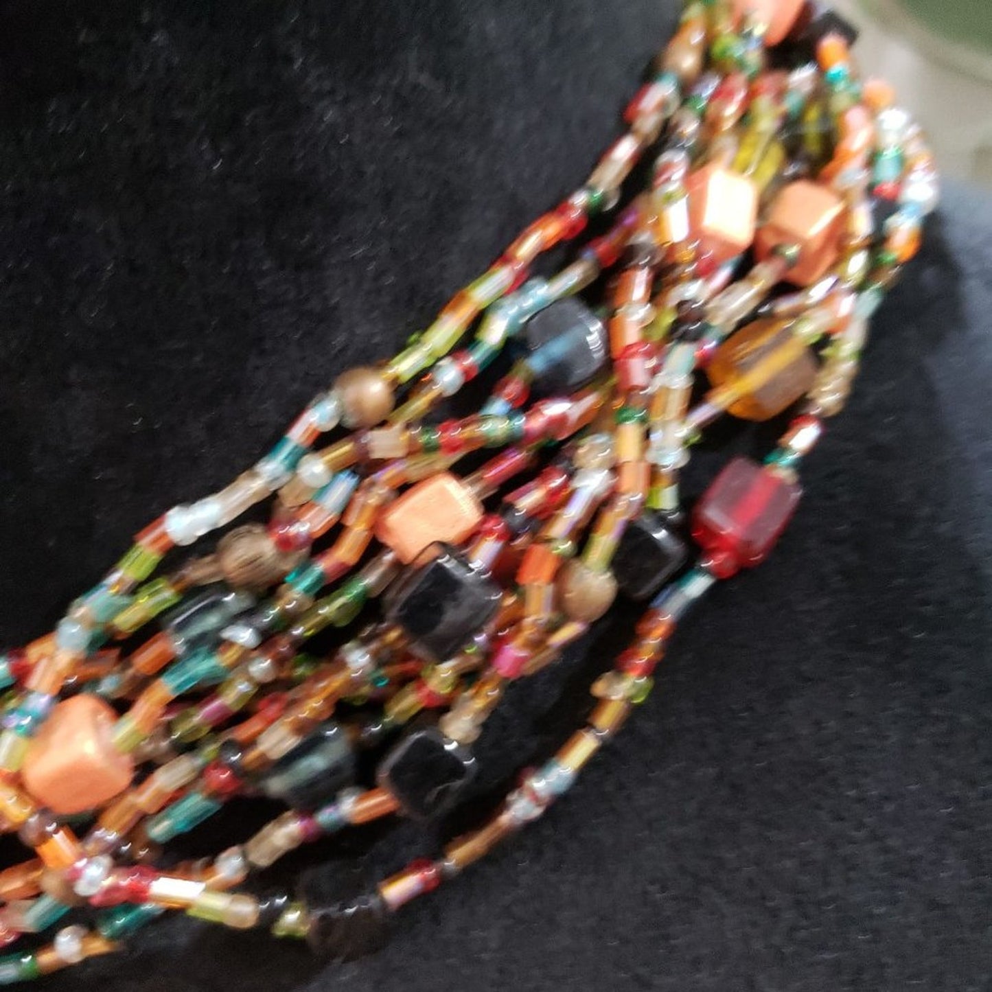 Womens Fashion Glass Seed Bead Multi Strand Braided Necklace with Lobster Clasp