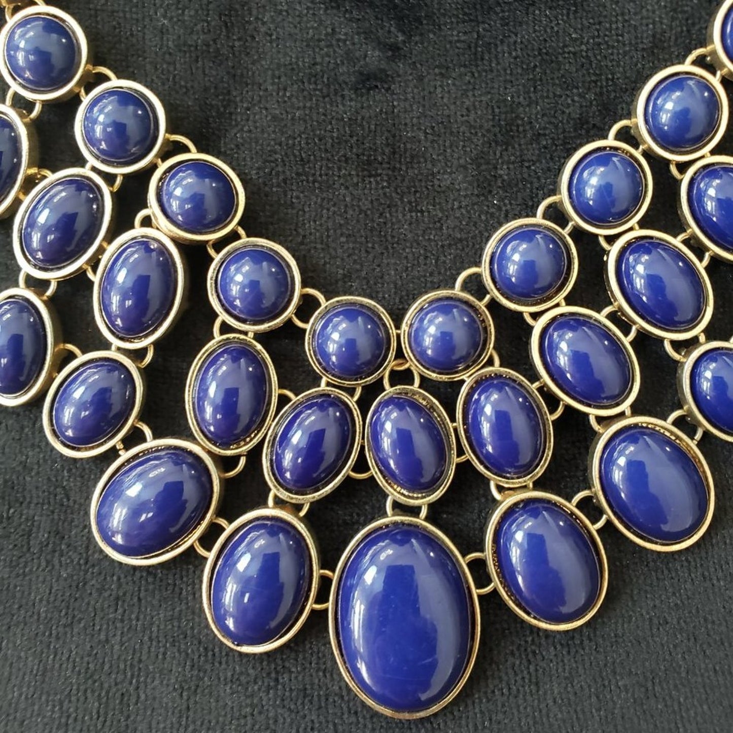 Womens Fashion Blue Rhinestones Beaded Statement Necklace with Lobster Clasp