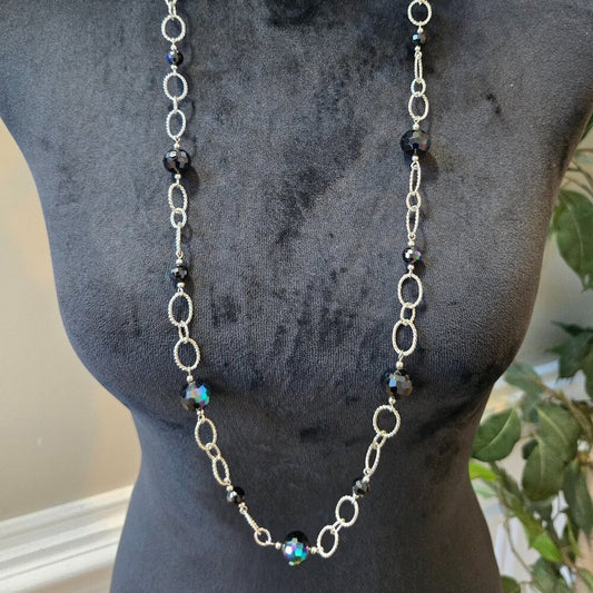 Womens Color Changing Ball Blue Faceted Glass Silver Tone Chain Necklace Lobster