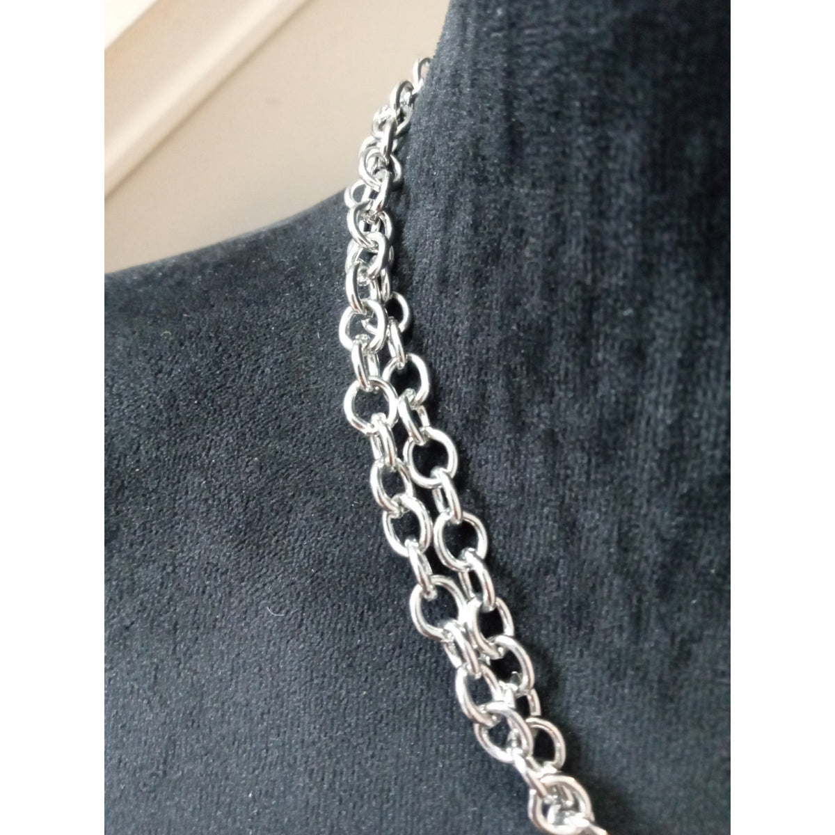 Black Purple Crystal Pendant Necklace Silver Tone Multi Chain Statement Necklace