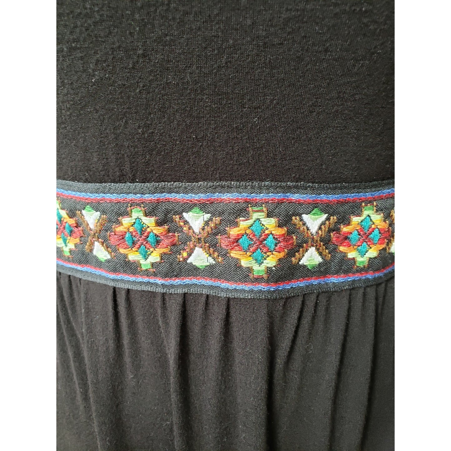 Peppermint Fit & Flare Dress Women M Black Rayon Embroidered Belted Boat Neck