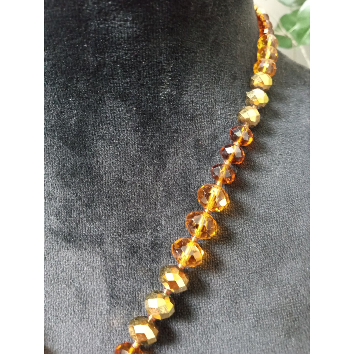 Vintage Amber Rhinestone Flower Pendant Necklace Gold Tone Beaded Statement