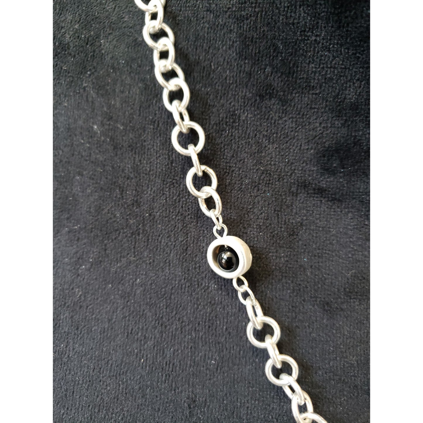 Womens Silver Black Pendant Necklace Abstract Modern Art Statement Chain Jewelry
