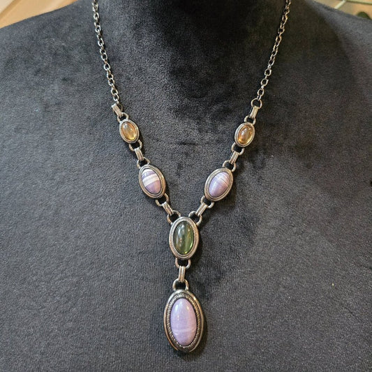 Womens Y-Style Kunzite Oval Stone Silver Tone Collar Necklace with Lobster Clasp