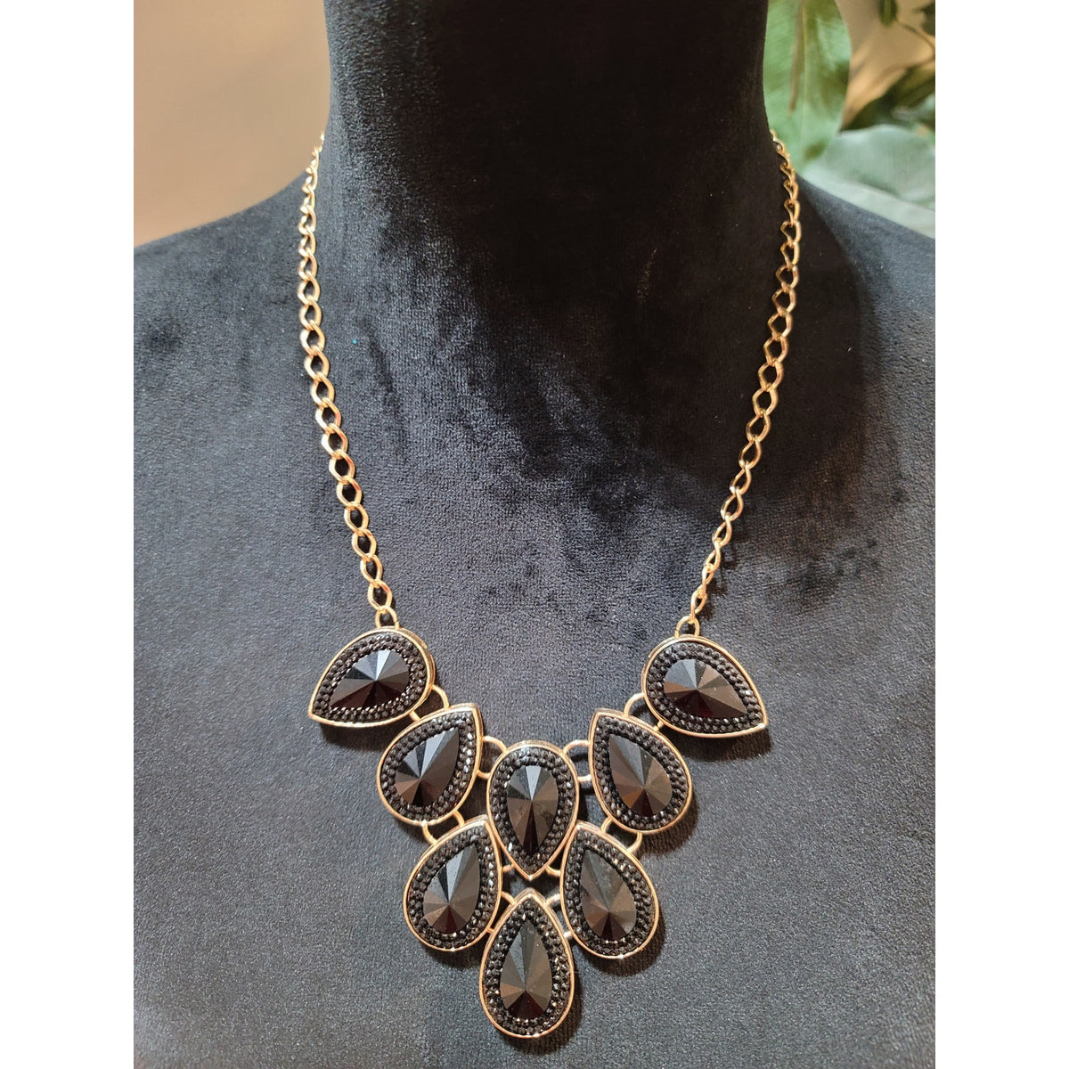 Charming Charlie Women's Statement Black Teardrop Bib Necklace