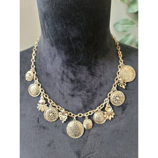 Women's Boho Charm Coin Necklace Antique Gold Pendant Lobster Clasp Jewelry