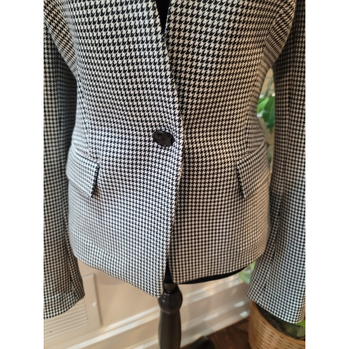 Banana Republic Blazer Jacket Women's Size 8 White/Black Houndstooth One Button