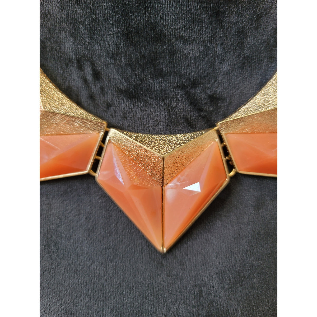 Women's Bold Orange Geometric Statement Necklace On Gold Chain With Faceted Bead