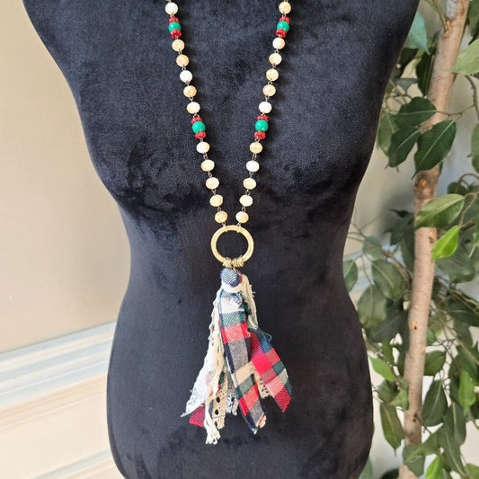 Womens Multicolor Faceted Beads Tassel Fringe Pendant Necklace w/ Lobster Clasp
