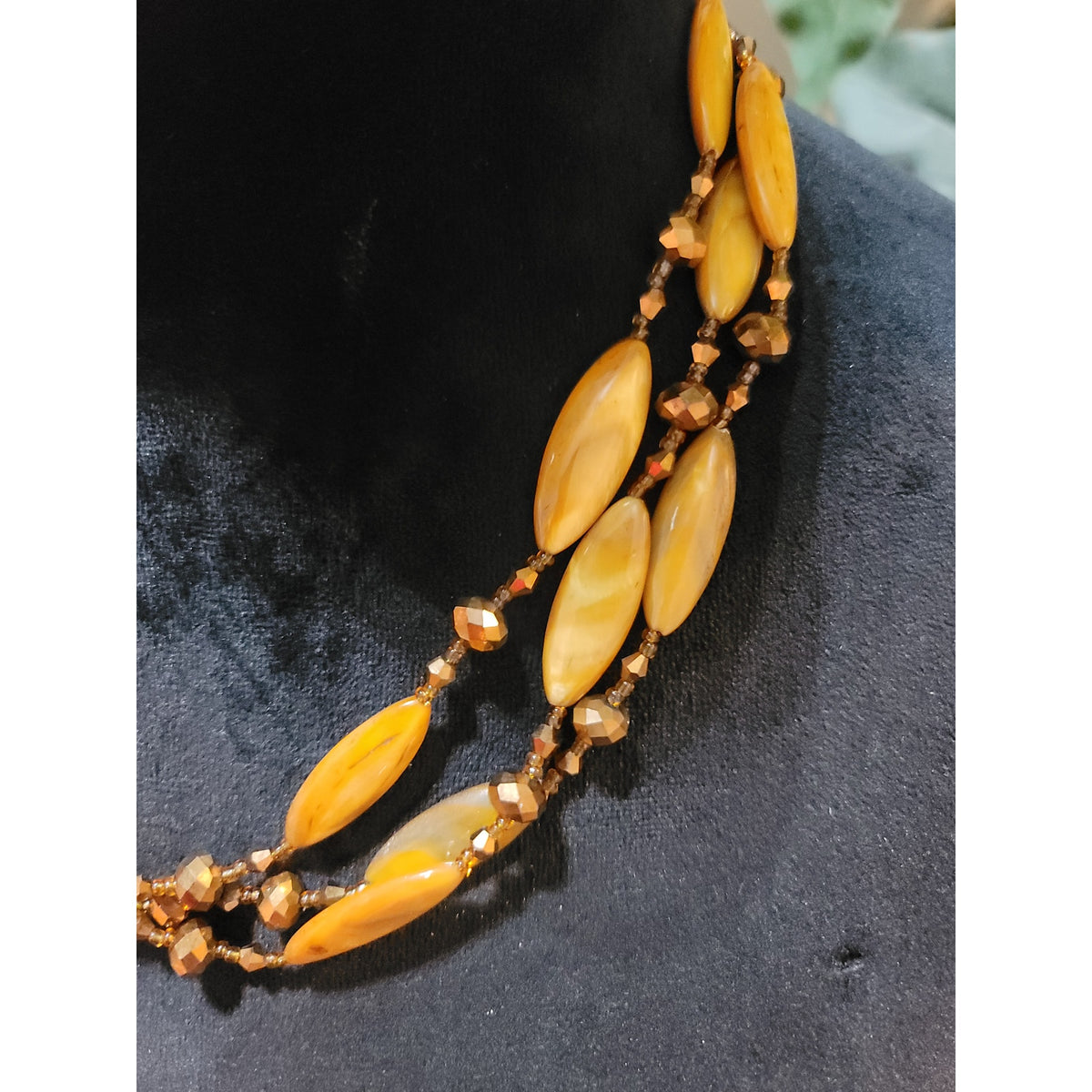 Women's Orange Beaded Multi Layer Necklace With Lobster Clasp Elegant Jewelry
