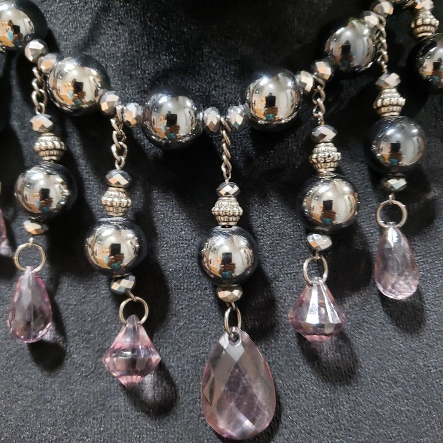 Womens Fashion Purple Czech Glass & Silver Beads Collar Necklace w/Lobster Clasp