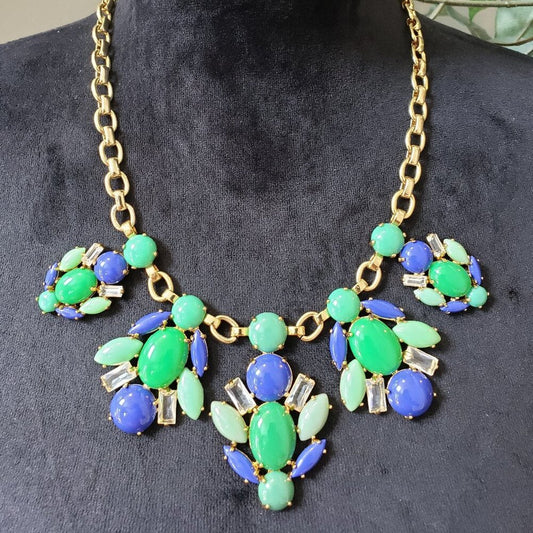 Stella & Dot Green Purple Resin Acrylic Collar Statement Necklace Lobster Clasp