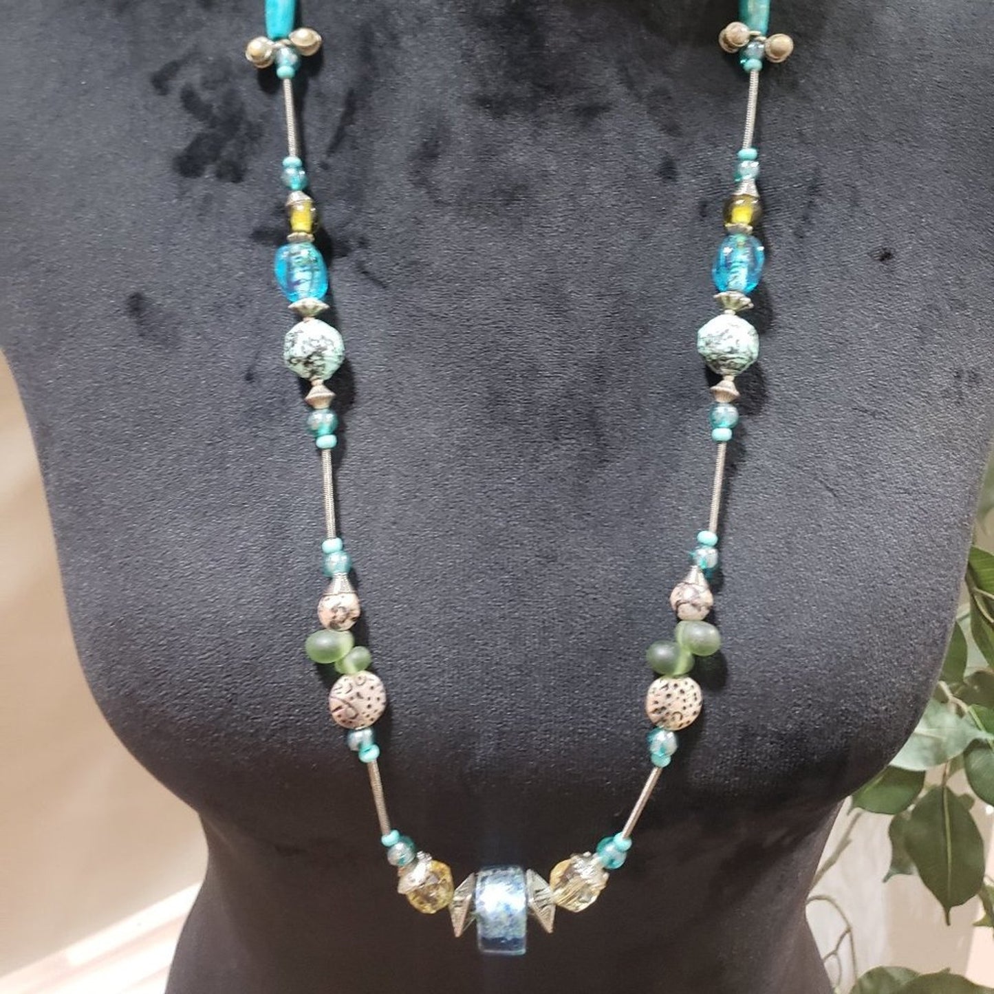 "Womens Fashion Long Gemstone Beaded Necklace with Lobster Clasp "+