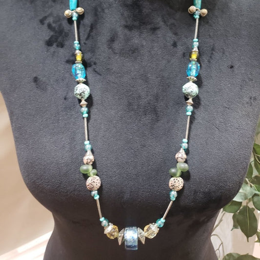 "Womens Fashion Long Gemstone Beaded Necklace with Lobster Clasp "+