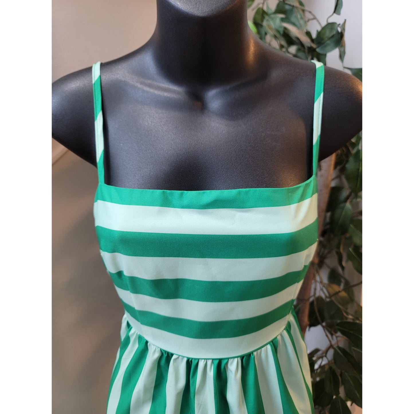 Boutique Maxi Dress Women Small Green White Striped Sleeveless Sundress