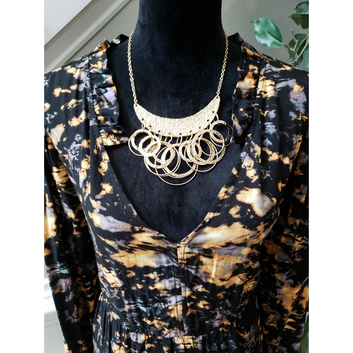 Women's True Craft Black Tie Dye Long Sleeve Dress Size 1X Rayon Fall Style