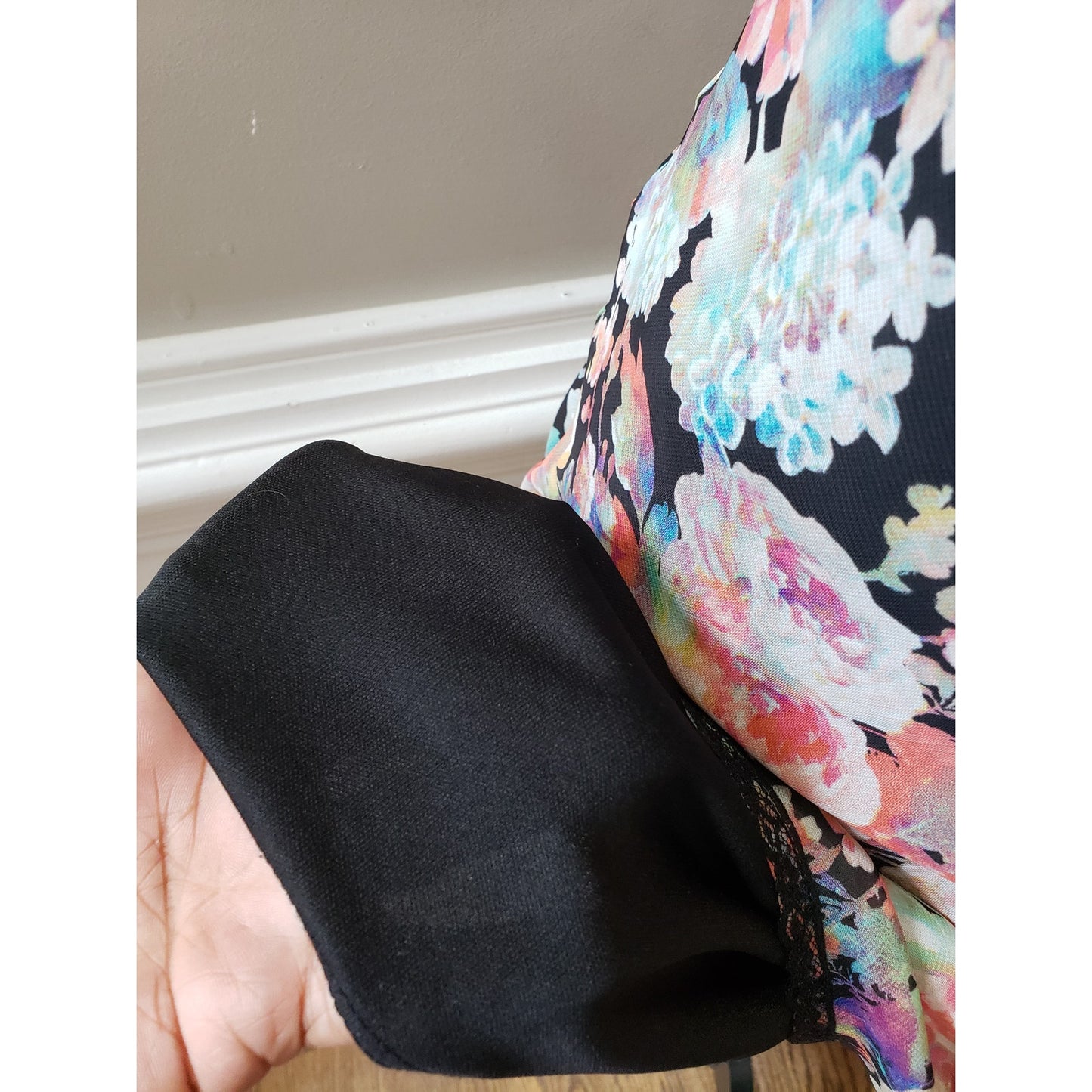 Mimi Chica Sheer Dress Womens Medium Black Floral Lined Ruffle Spaghetti Strap