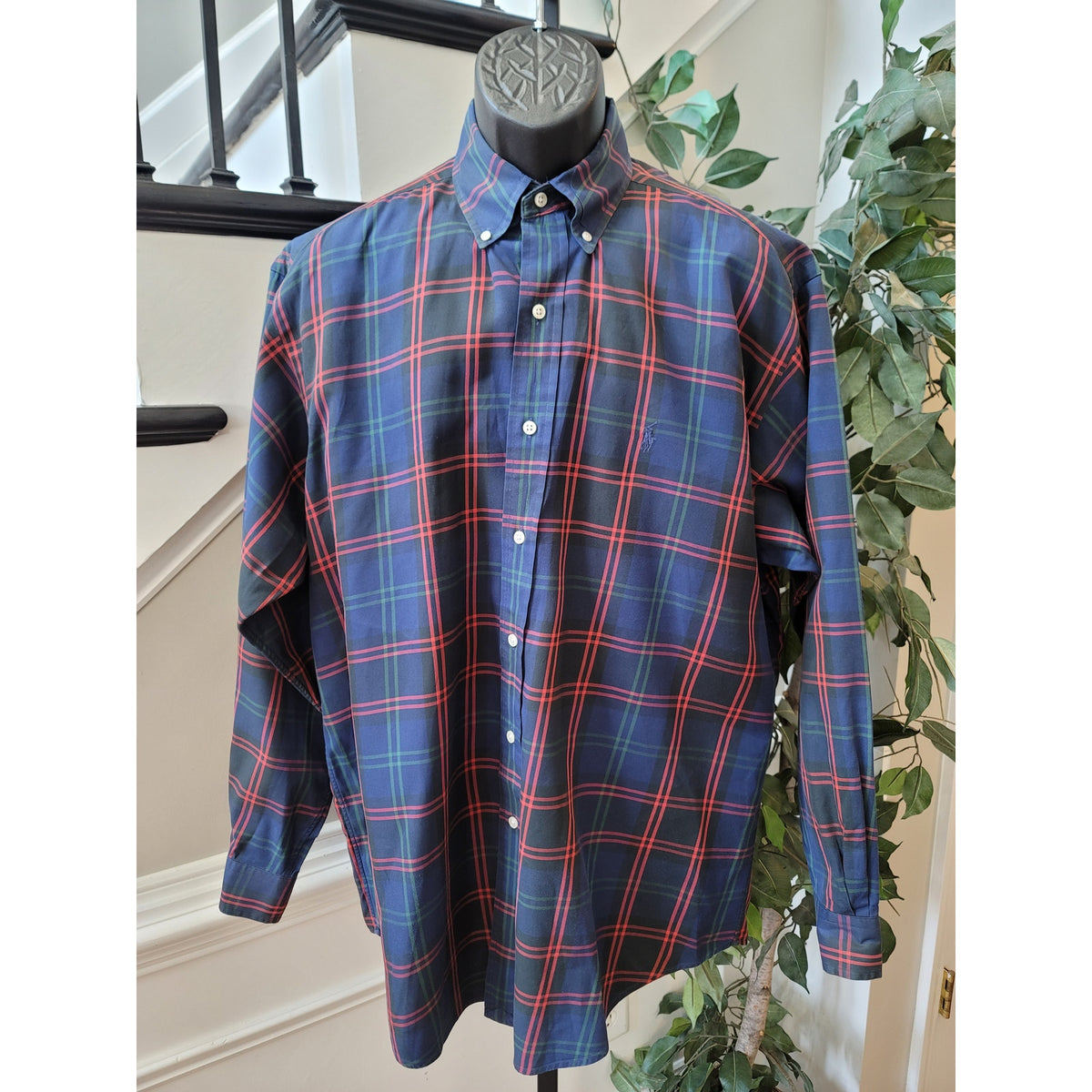 Ralph Lauren Blake Button-Down Shirt Men's Blue Check Pattern Long Sleeves