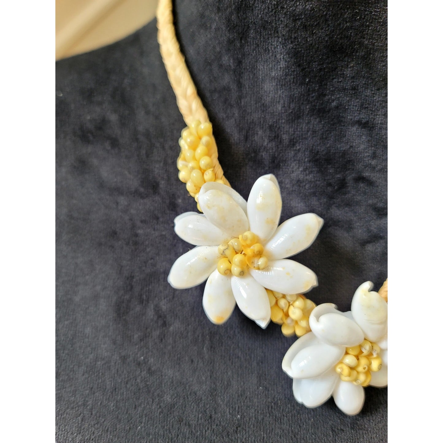 Yellow Beaded Necklace White Daisy Flower Statement Collar Spring Floral Jewelry