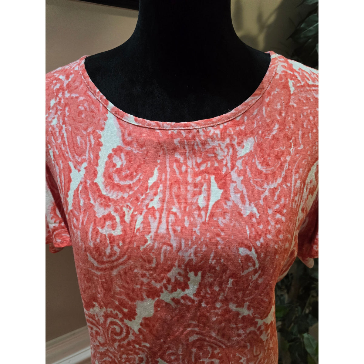 Grace Elements Shift Dress Women's SZ XL Coral Pink Paisley Back keyhole Pockets