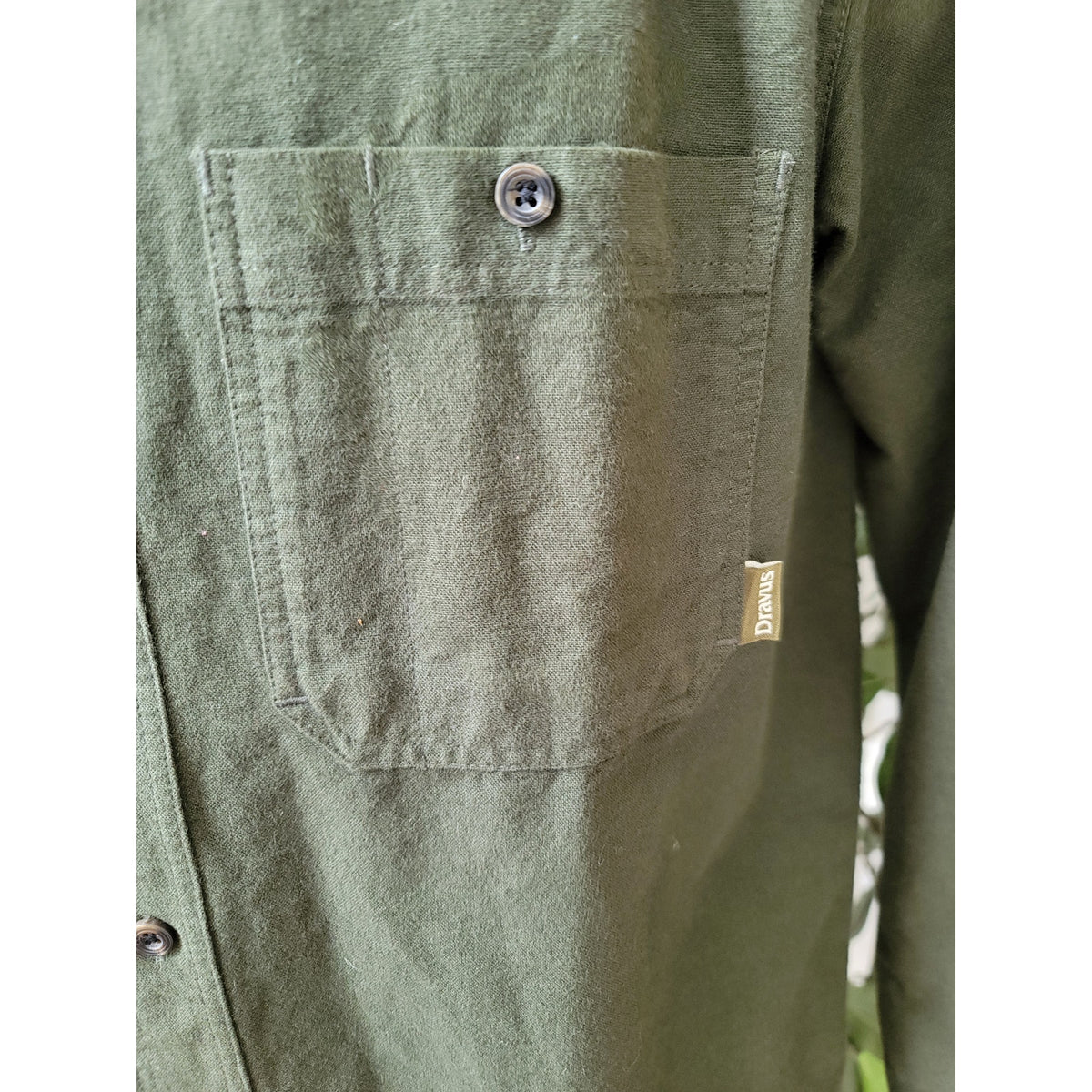 Dravus Button Down Shirt Men's Size Small Olive Green 100% Cotton Front Pockets