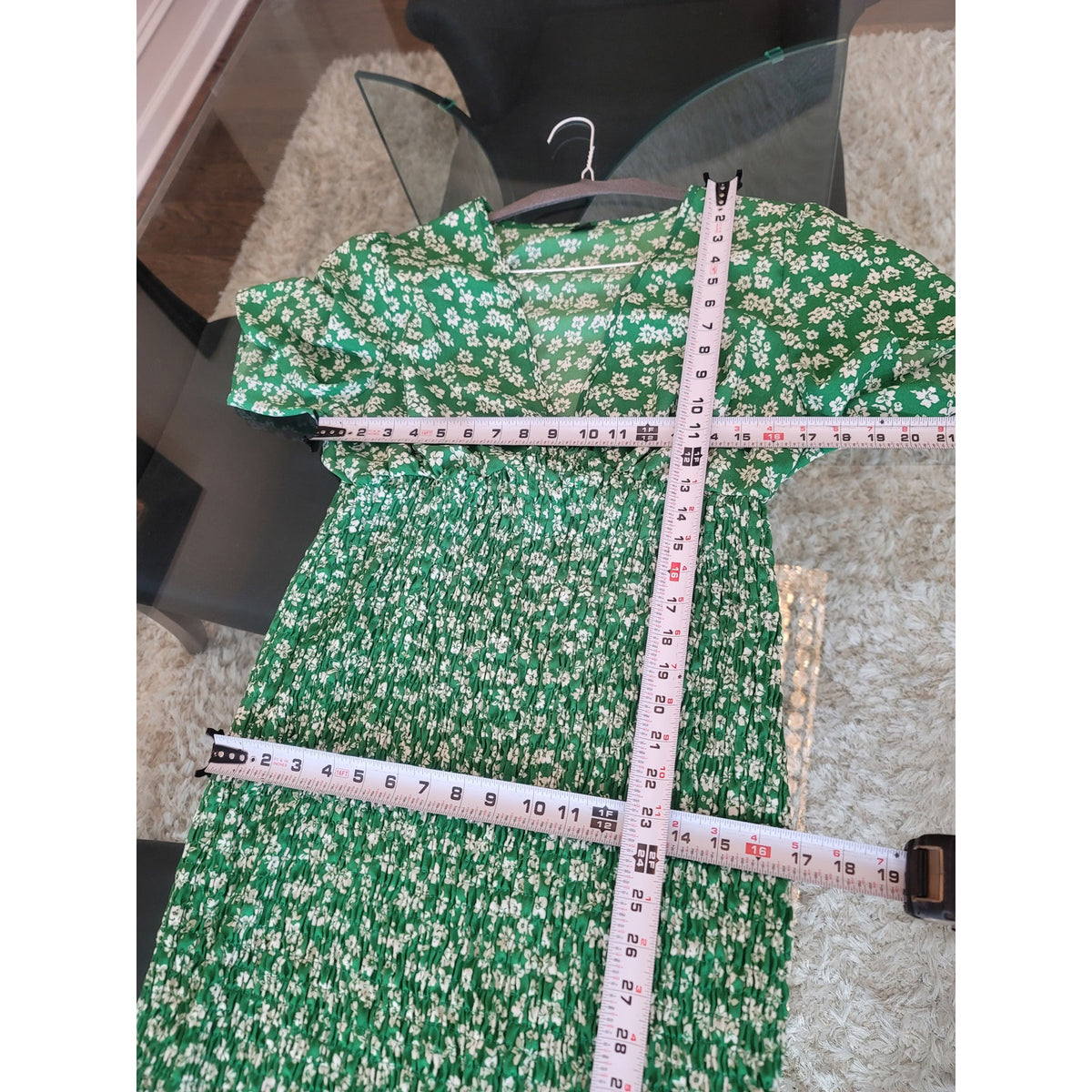 Shein Midi Dress Women's Size 0XL Green Floral V Neck Short Angel Sleeves