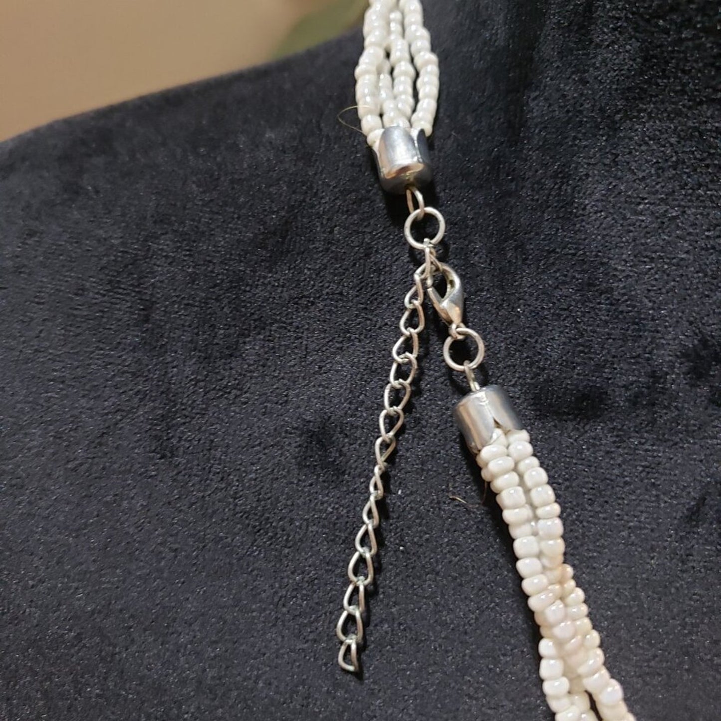 Womens White Braided Seed Bead 3 Strand Disc Necklace Jewelry with Lobster Clasp
