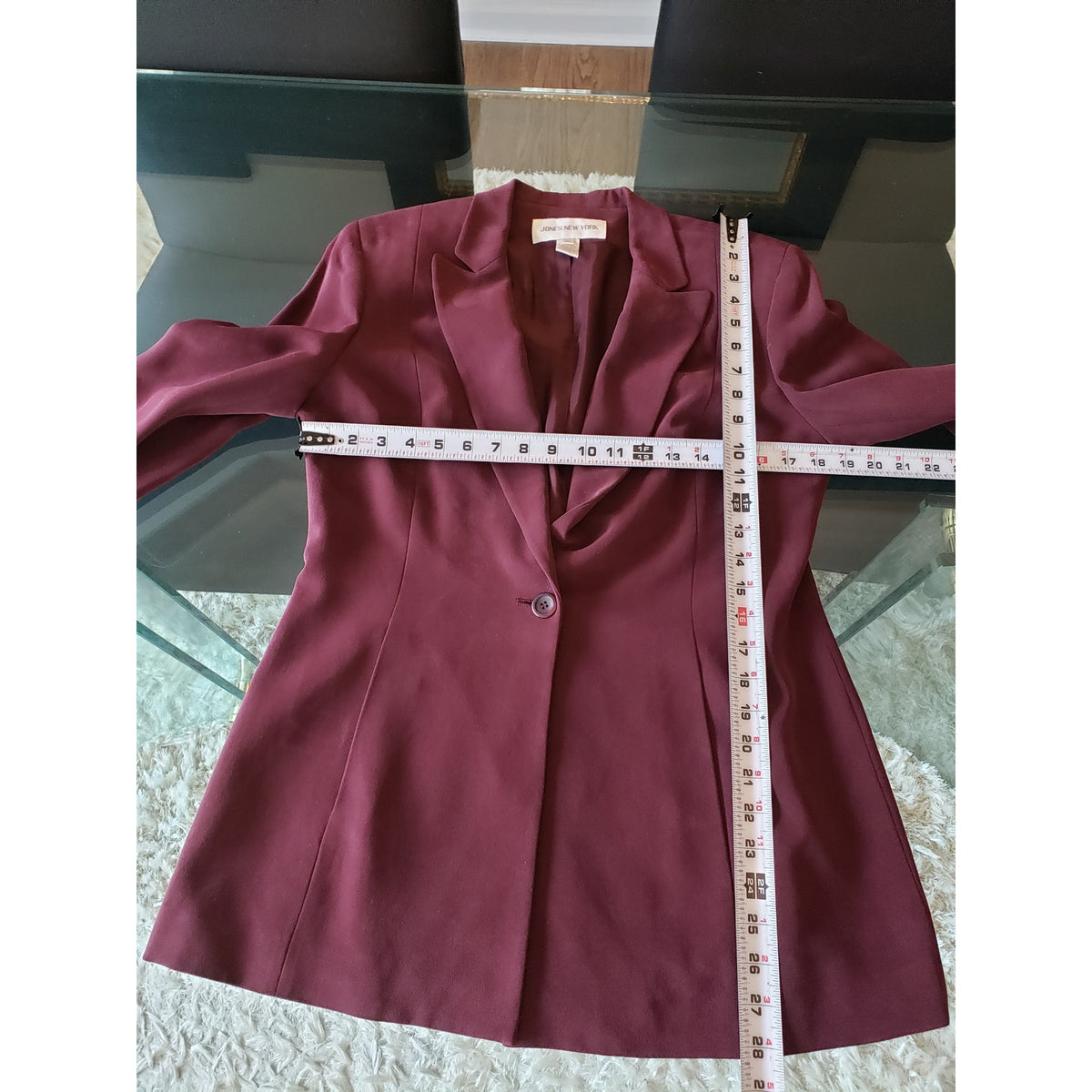 Jones New York 2 Piece Skirt Suit Silk 10 Burgundy Single Breasted 1 Button