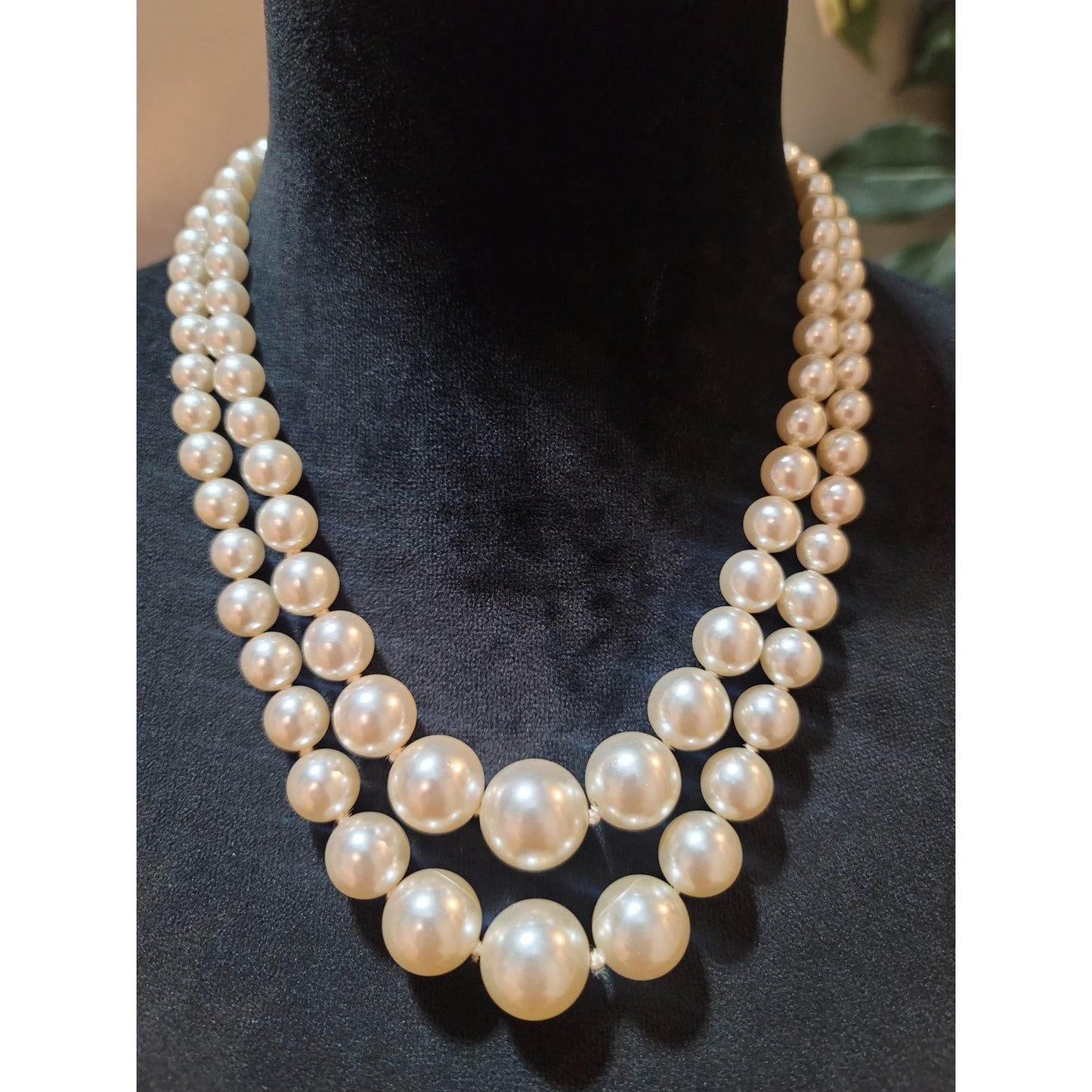 Women's Double Strand Pearl Necklace With Decorative Box Clasp Elegant Jewelry