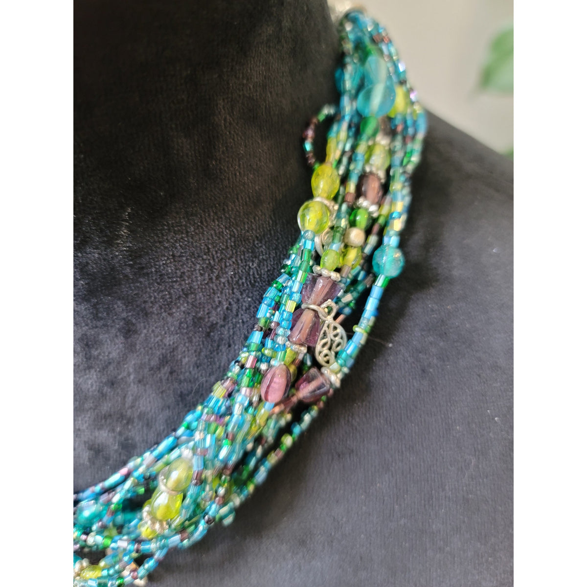 Women's Multicolor Beaded Necklace With Lobster Clasp Handmade Statement Piece
