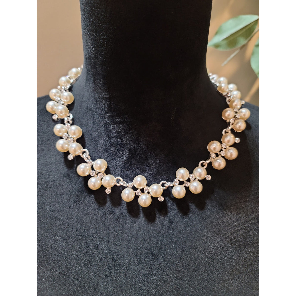 Women's Pearl Cluster Necklace With Rhinestones And Lobster Clasp Chic