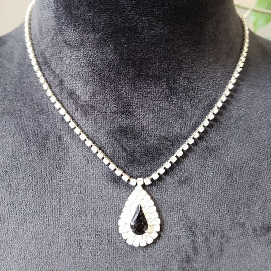 Womens Clear Black Austrian Crystal Rhinestone Pendant Necklace w/ Lobster Clasp