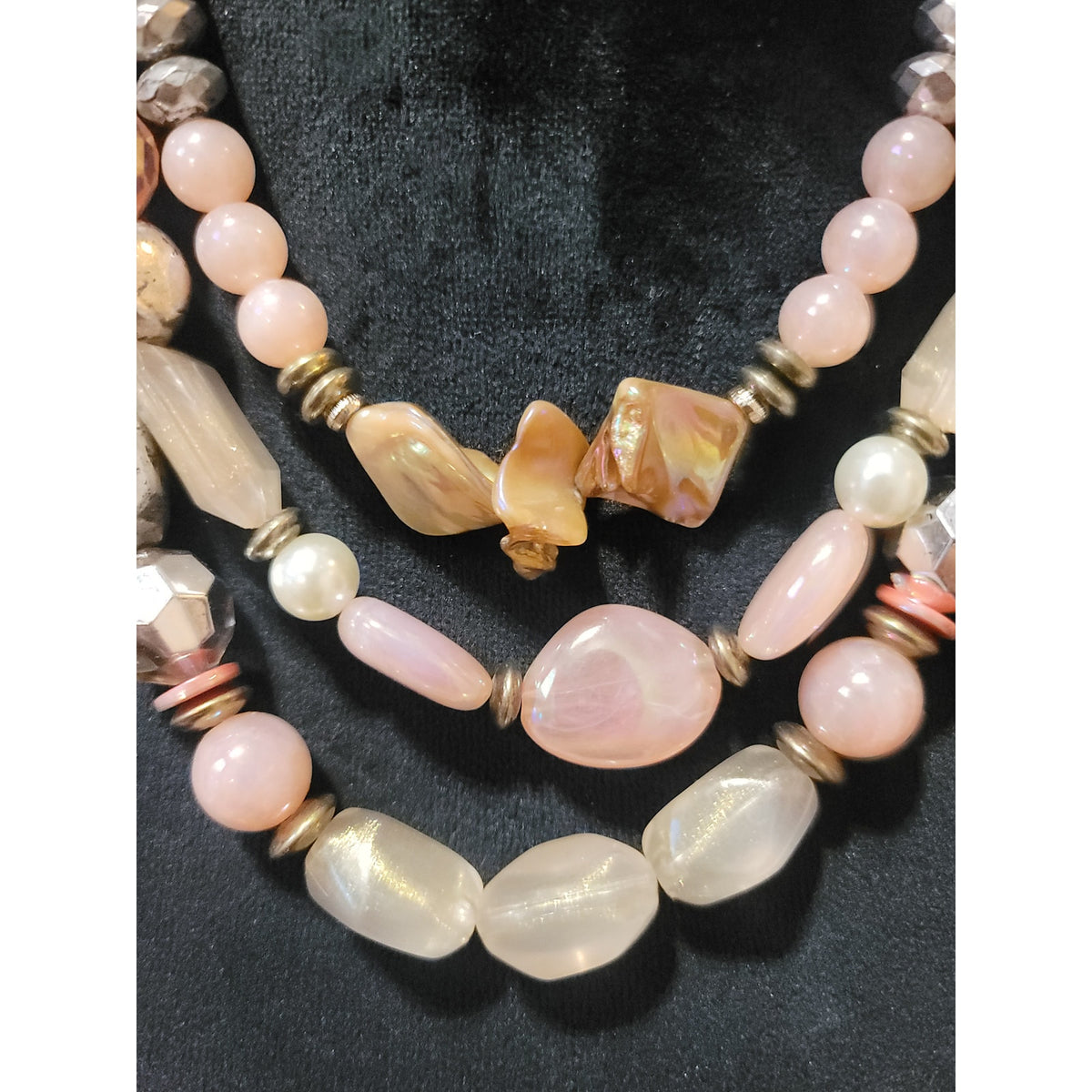 Ruby Rd. Women Pink Beaded Statement Necklace Multi Strand Silver Tone Jewelry
